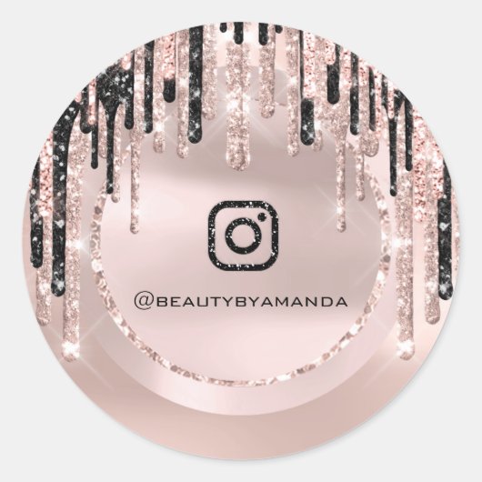 Sticker Rond Instagra Logo Maquilleuse  Drips Rose Paillettes (Devant)