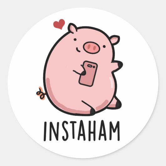 Sticker Rond Instaham Funny Social Media Pig Pun (Devant)
