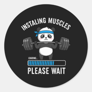 Sticker Rond Installation Muscles Drôle Panda Weightlifting Wor