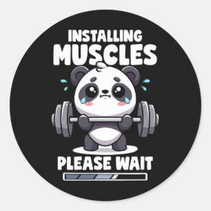 Sticker Rond Installation Muscles Veuillez Patienter Panda Lift