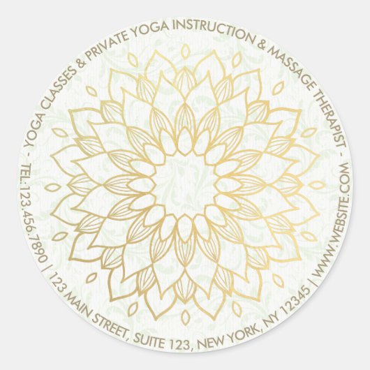 Sticker Rond Instructeur de méditation Yoga Gold Mandala Fleurs (Devant)
