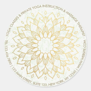 Sticker Rond Instructeur de méditation Yoga Gold Mandala Fleurs