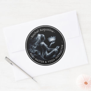Sticker Rond Instructeur de Yoga Méditation Lotus Pose Lumineus