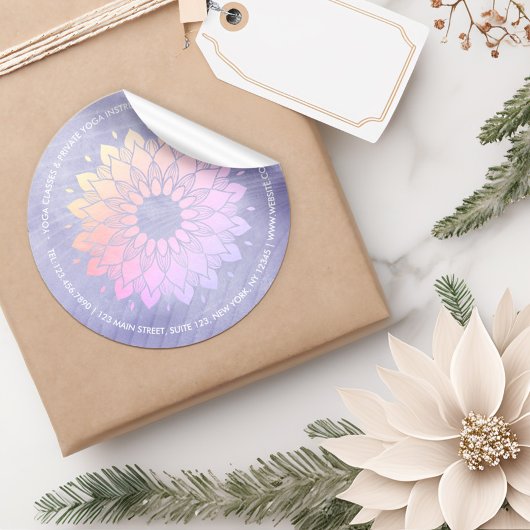 Sticker Rond Instructeur de Yoga violet Rose Gold Mandala