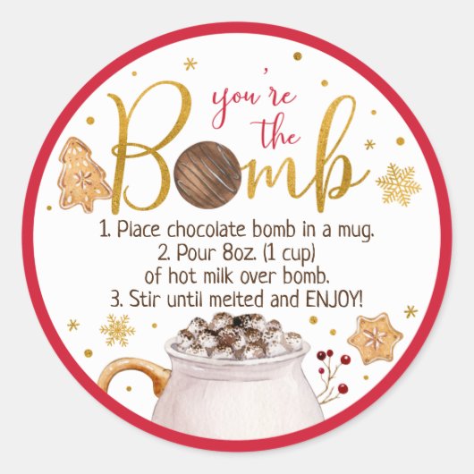 Sticker Rond Instruction sur la bombe à chocolat chaud (Devant)