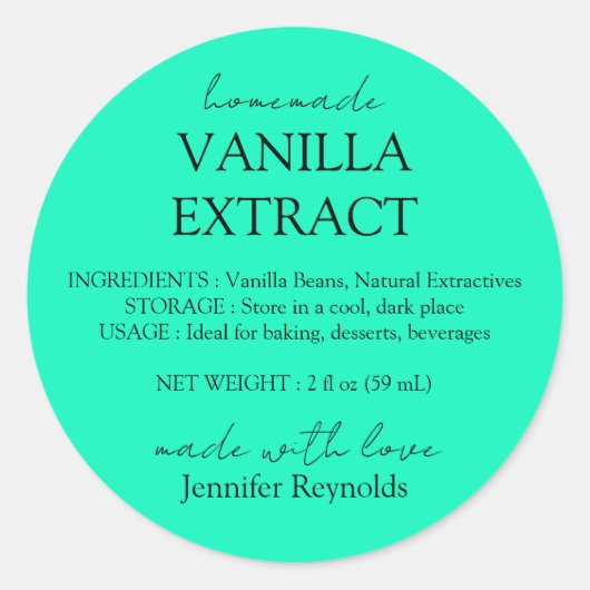 Sticker Rond Instructions d'extrait de vanille fait maison néon (Devant)