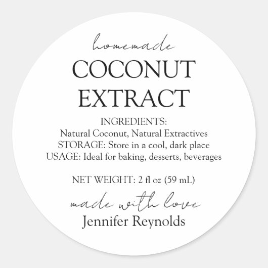 Sticker Rond Instructions pour bouteille d'extrait de noix de c (Devant)