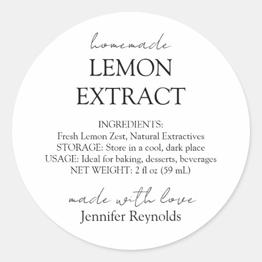 Sticker Rond Instructions pour extrait de citron fait maison (Devant)