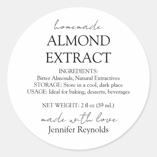 Sticker Rond Instructions pour flacon d'extrait d'amande fait m (Devant)