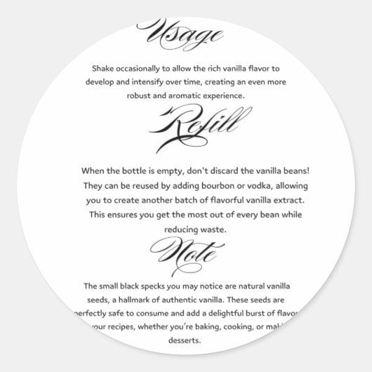 Sticker Rond Instructions pour l'utilisation de l'extrait de va (Devant)