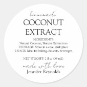 Sticker Rond Instructions sur la bouteille d'extrait de noix de (Devant)