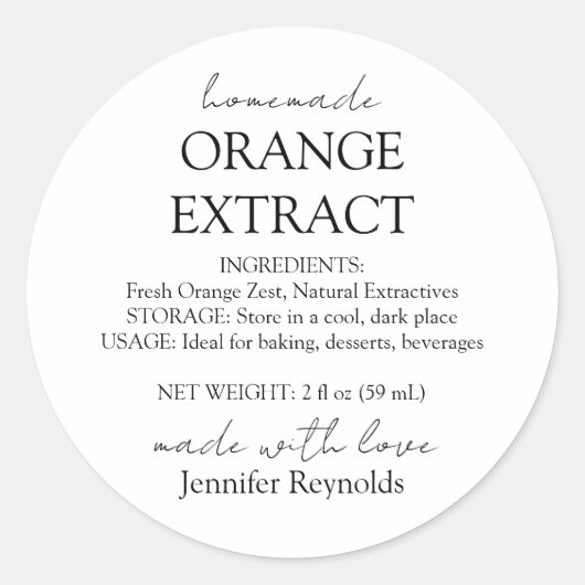 Sticker Rond Instructions sur la bouteille d'extrait d'orange m (Devant)