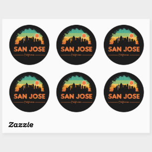 Sticker Rond intage San Jose City Skyline Retro Sunset les anné