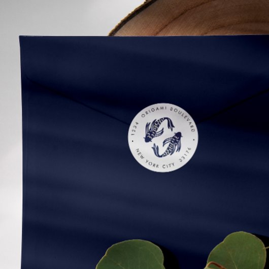 Sticker Rond Internationale > Japonais | Blue Koi Fish Mariage 