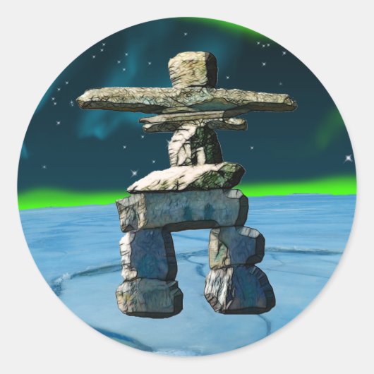 Sticker Rond Inukshuk Native American Spirit Stones (Devant)