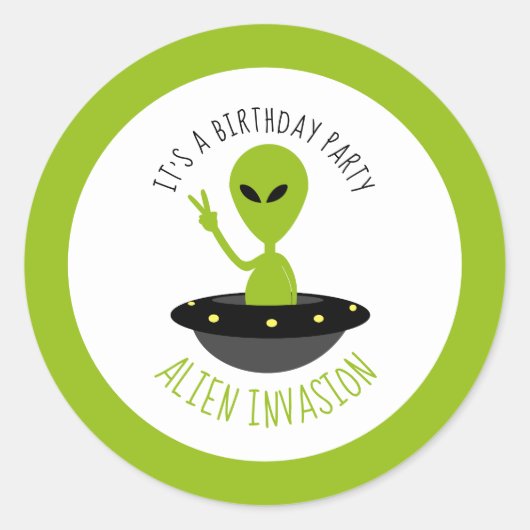 Sticker Rond Invasion Alien, Anniversaire (Devant)