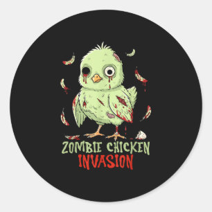 Sticker Rond Invasion de poulets zombies poulette mignonne non