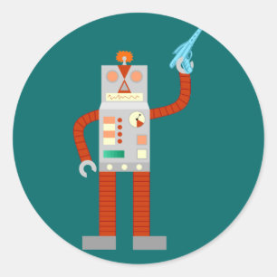 Sticker Rond Invasion de robot de Raygun