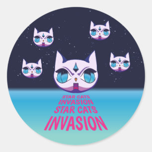 Sticker Rond Invasion Star Cats