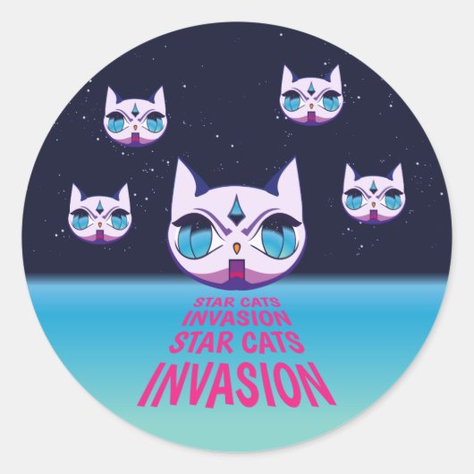 Sticker Rond Invasion Star Cats (Devant)
