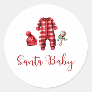 Sticker Rond Invitation à la Baby Shower de Noël Santa Baby