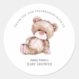 Sticker Rond Invitation à la baby shower Ourson, peut à peine a