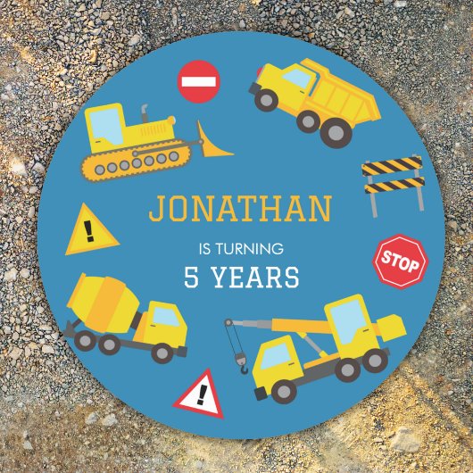 Sticker Rond Invitation à l'anniversaire du camion de vidange d