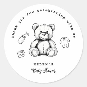 Sticker Rond Invitation à une baby shower ourson, Mixte