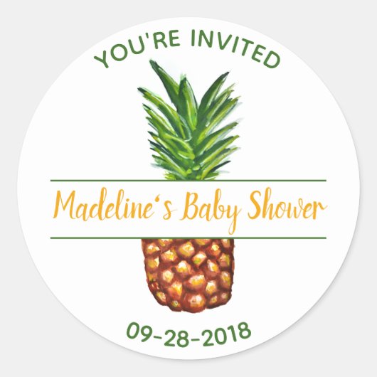 Sticker Rond Invitation Baby shower ananas (Devant)