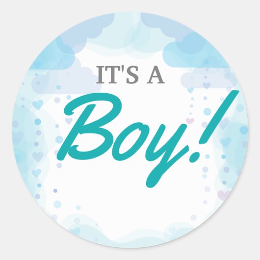 Sticker Rond Invitation Baby shower éléphant, Baby shower garço (Devant)