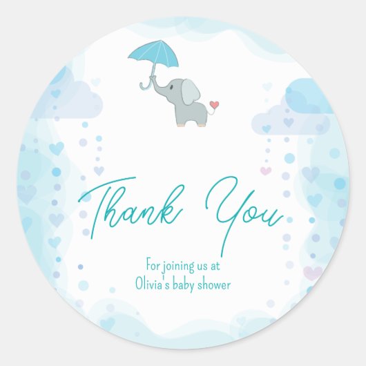 Sticker Rond Invitation Baby shower éléphant, Baby shower garço (Devant)