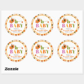 Sticker Rond Invitation Citrouille d'automne Baby shower (Feuille)