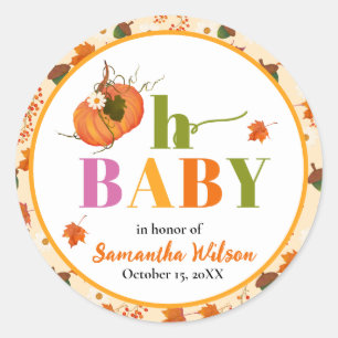 Sticker Rond Invitation Citrouille d'automne Baby shower