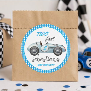 Sticker Rond Invitation d'anniversaire 2 ans Two Fast Blue Race