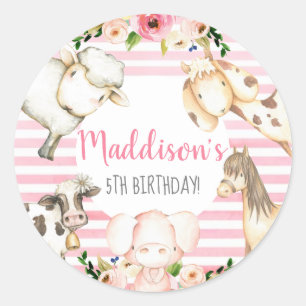 Sticker Rond Invitation d'anniversaire à la ferme