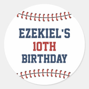 Sticker Rond Invitation d'anniversaire baseball Americana Navy