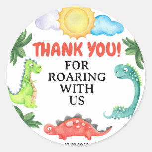 Sticker Rond Invitation d'anniversaire de Dinosaur