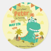 Sticker Rond Invitation d'anniversaire de Dinosaur, Dinosaure m (Devant)