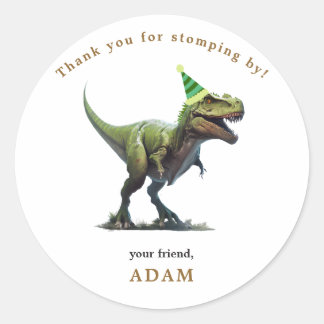 Sticker Rond Invitation d'anniversaire de dinosaure, Anniversai
