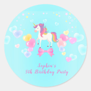 Sticker Rond Invitation d'anniversaire de licorne volante