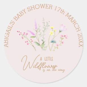 Sticker Rond Invitation de Baby shower de fille Fleur sauvage f