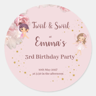 Sticker Rond Invitation de fête sur le thème de la fée pour enf