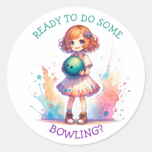 Sticker Rond Invitation de la fête de Bowling (Devant)