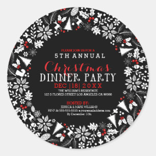 Sticker Rond Invitation de la fête de la couronne de Noël blanc