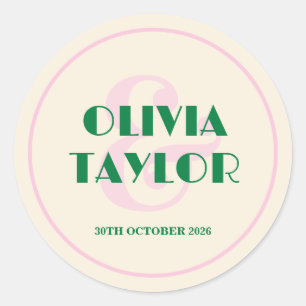Sticker Rond Invitation de mariage rayée rétro moderne