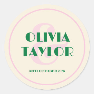 Sticker Rond Invitation de mariage rayée rétro moderne