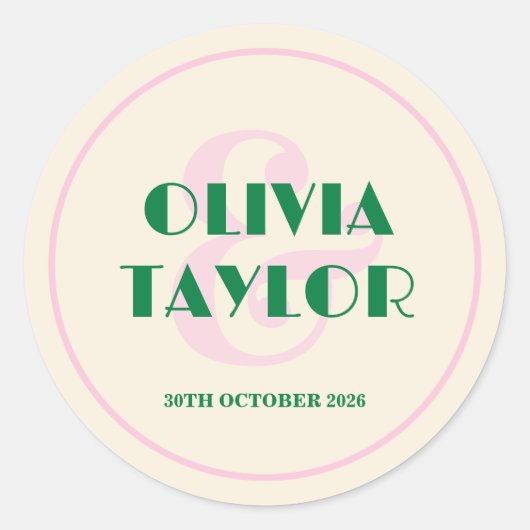 Sticker Rond Invitation de mariage rayée rétro moderne (Devant)
