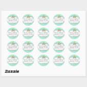 Sticker Rond Invitation de Mint Mariage damassé moderne (Feuille)