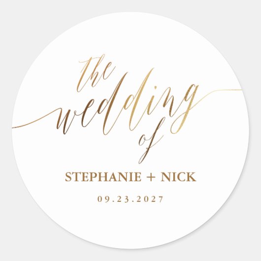 Sticker Rond Invitation de script Gold Elegant (Devant)