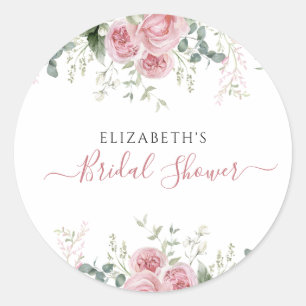 Sticker Rond Invitation Élégante Eucalyptus & Roses Roses
